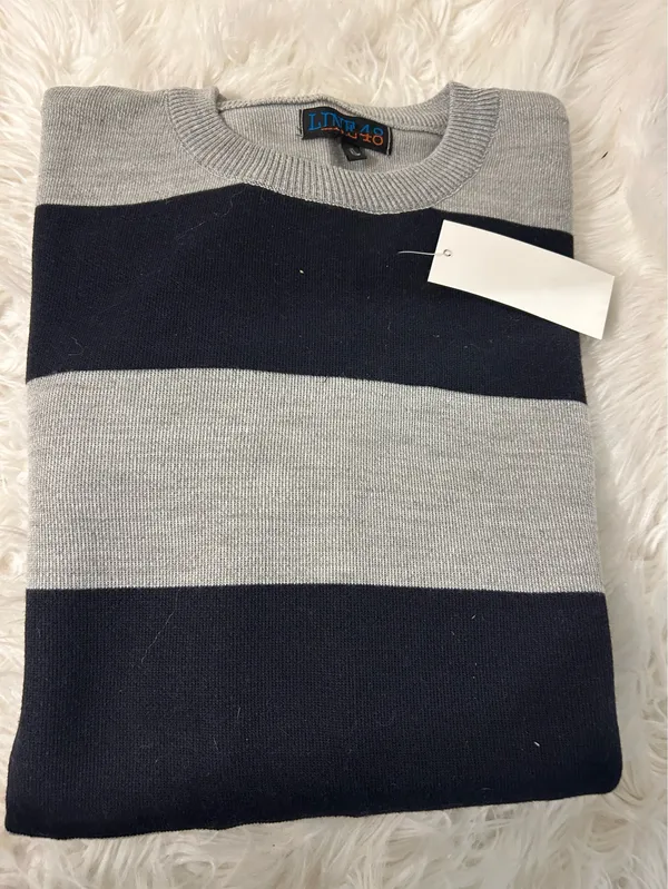 Men Crew Neck Sweater long sleeves striped Black & Gray sz XL brand new with tag - Image 6