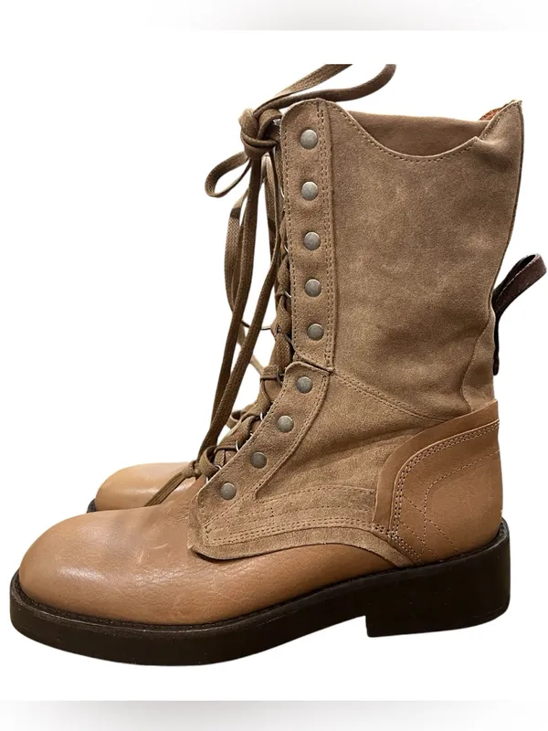 Free People We The Free Jesse Lace-Up Combat Boots Taupe Leather & Suede Size 9 - Image 8