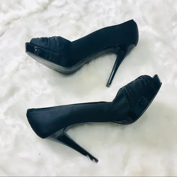 Zara Collection Black Satin High Heel Platform Pumps Size 8/ 39 - Image 2