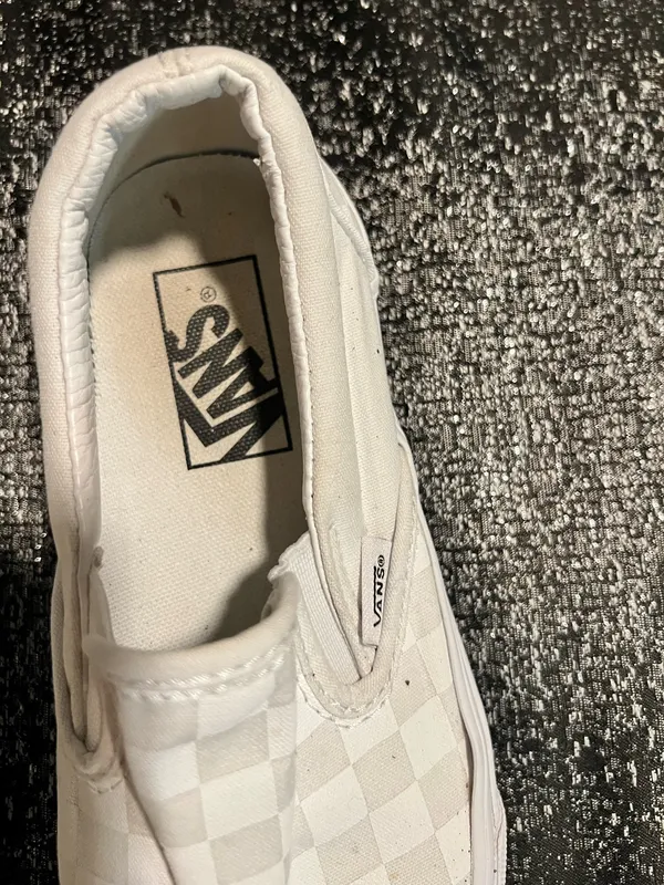 Womens 7 Vans Classic Slip On Checkerboard True White Canvas Sneakers - Image 9