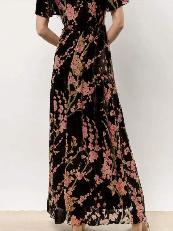 Women’s Bohme Jada Velvet Floral Maxi Dress Black Size S - Image 3