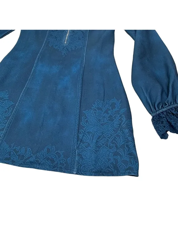 Women's Denim Look Zip Front Aline Swing Dress Size XS #260397 - Image 3