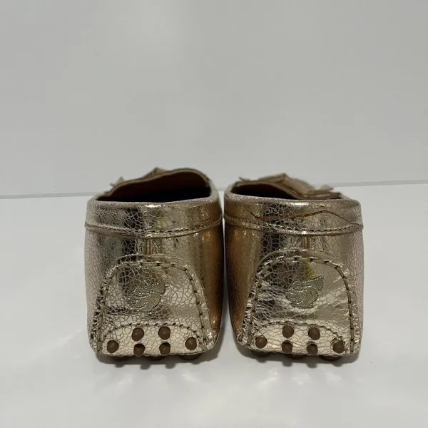 Bobbies Gold Lame Handmade Driving Moccasin Loafers with Bow Size 39 - Image 4