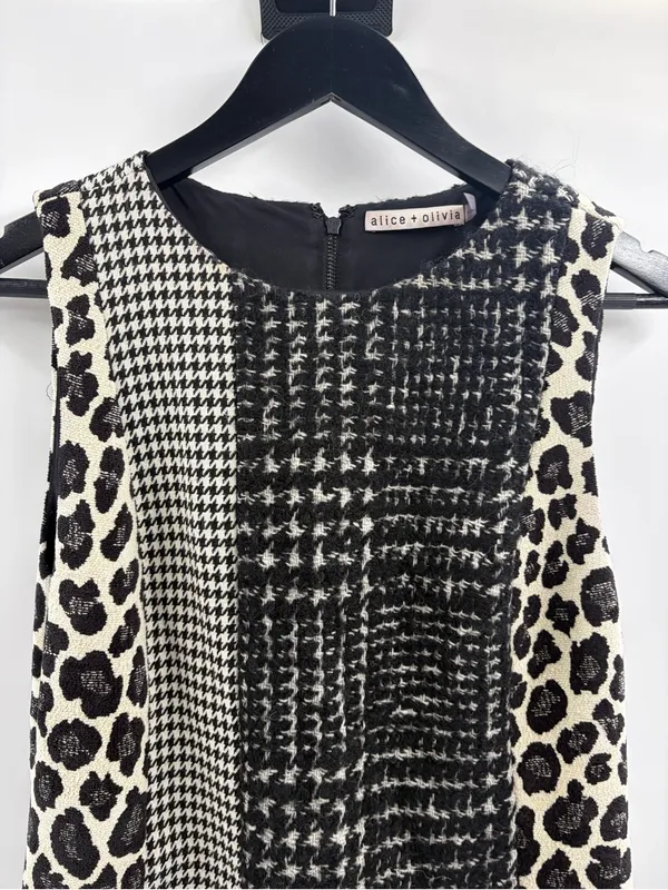 Alice and Olivia Clyde in Black & White Patchwork A-line Mini Shift Dress sz 4 - Image 5