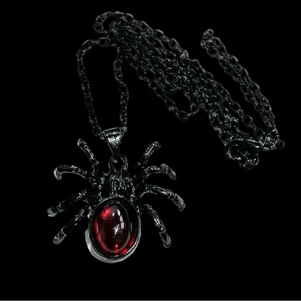 Gothic Black/Red Cute Spider‎ Pendant Necklace Punk Retro Style Fashion Jewelry - Image 5