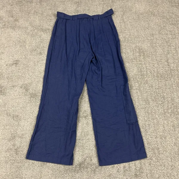 J Jill Pants Womens 12 Tall Linen Wide Leg Stretch Waist Casual Blue Belted - Image 6
