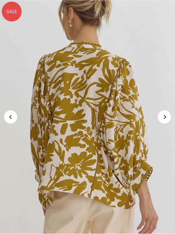 Entro Leaf Print Button Down Top Sz S (fits large) - Image 3