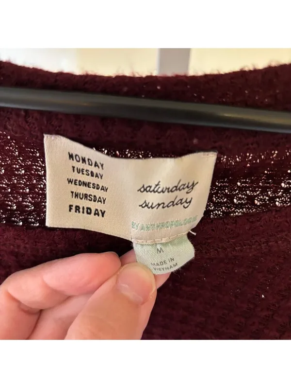 Anthropologie Saturday Sunday EUC Women's Wendy Waffle Knit Top Maroon Size M - Image 5