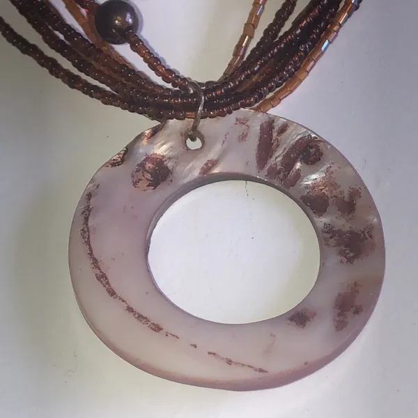 Boho Seed Beaded Huge Round Cutout Shell Pendant Necklace - Image 7