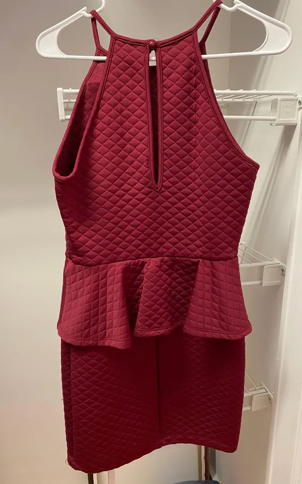 Necessary Clothing Burgundy Peplum Bodycon Dress - Image 3