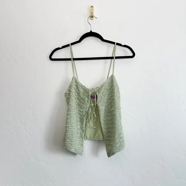 Edikted | Alessia Tie Front Ruffled Y2K‎ Open Top in Green - Image 2