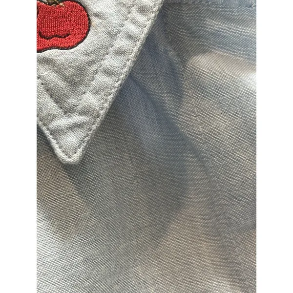 90s Teacher Embroidered School Theme Dressbarn Blue Button Up Long Sleeve Top L - Image 7