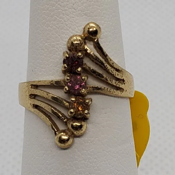 NWT Gold Tone, Red, Pink, & Yellow Rhinestone Ring - Image 2