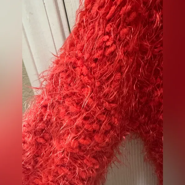 Anthropologie Moth sweater Red Emilie Wool blend Fuzzy Oversized button Size S - Image 5