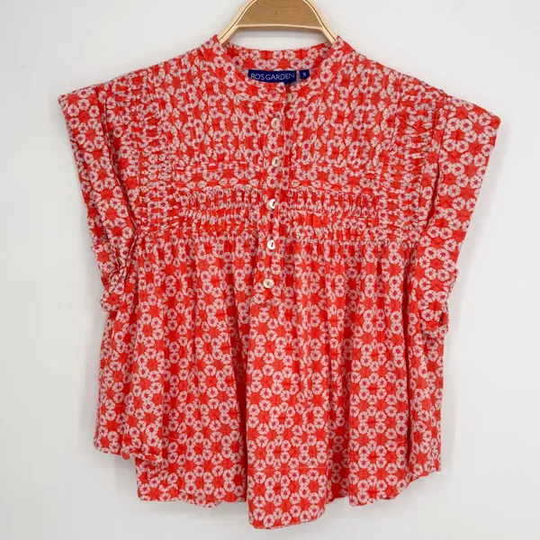 Tuckernuck Ro's Garden Nini Top Small Orange Floral Boho Flutter Sleeve Cotton - Image 3