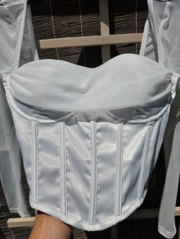 NEW Windsor Ivory Long Sleeve Satin Corset Top Medium - Image 2