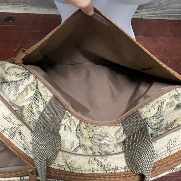 Verdi Vintage Tapestry Messenger / Laptop Bag Cream Brown and Green Floral - Image 9