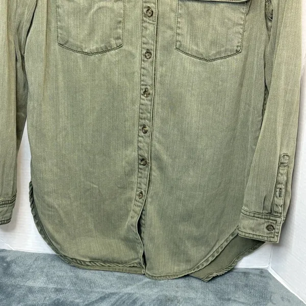 Anthropologie Army Green Cotton Blend Shirt Jacket w/ Copper Sequins Size 2 - Image 3