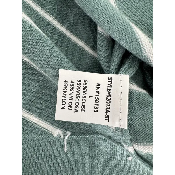 Pink Clover Sweater Sz L Green Striped Lightweight Knit Curved Hem Layering Fall - Image 9