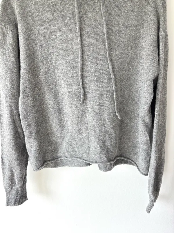 Brandy Melville Grey Knit Hoodie Soft Knit Wool Blend Cozy Loungewear Preppy - Image 3