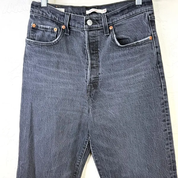 Levi's Black Vintage Wash Ribcage Straight Highest High Rise Ankle Denim Jeans - Image 5