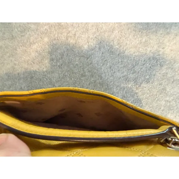 Kate Spade Yellow Quilted Leather Shoulder Bag Flap Chain Strap Crossbody Small - Image 8