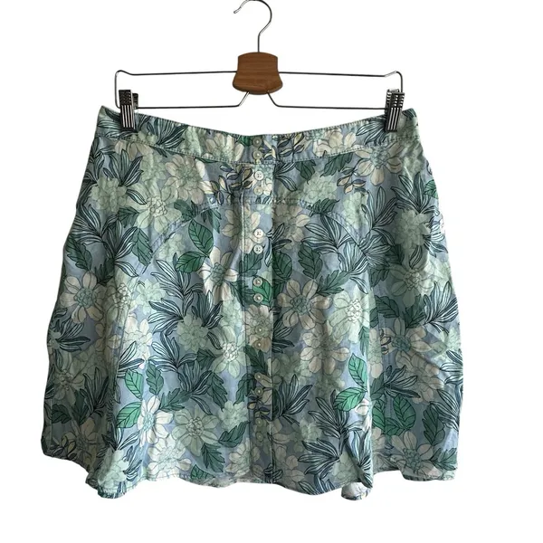 LOFT Gardenia Mini Skirt Sz M linen blend button Flowy Boho Preppy - Image 2