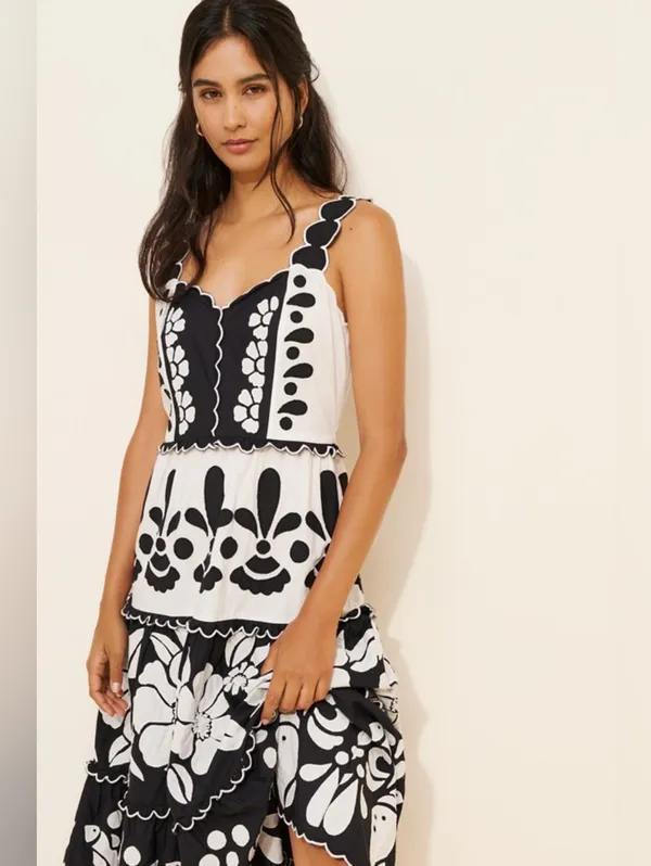 Farm Rio Tiered Floral Midi Dress - Image 3