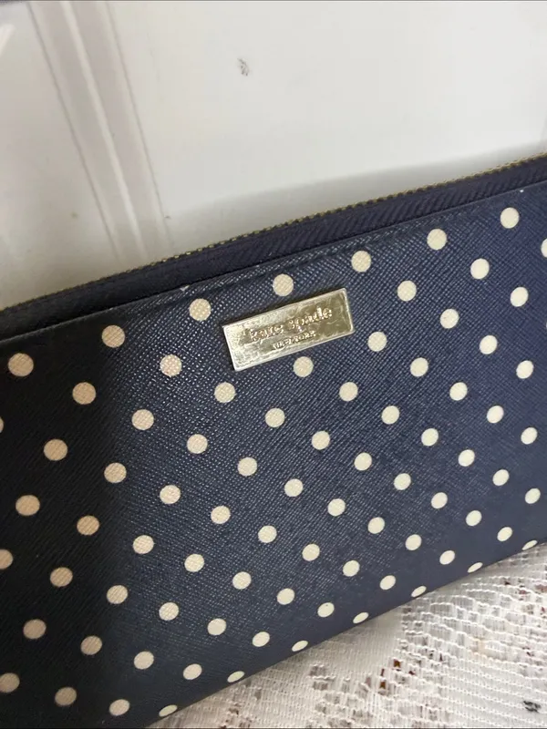 Kate Spade Navy blue Polka Dot Zip Around Wallet with Gold Logo - Image 3