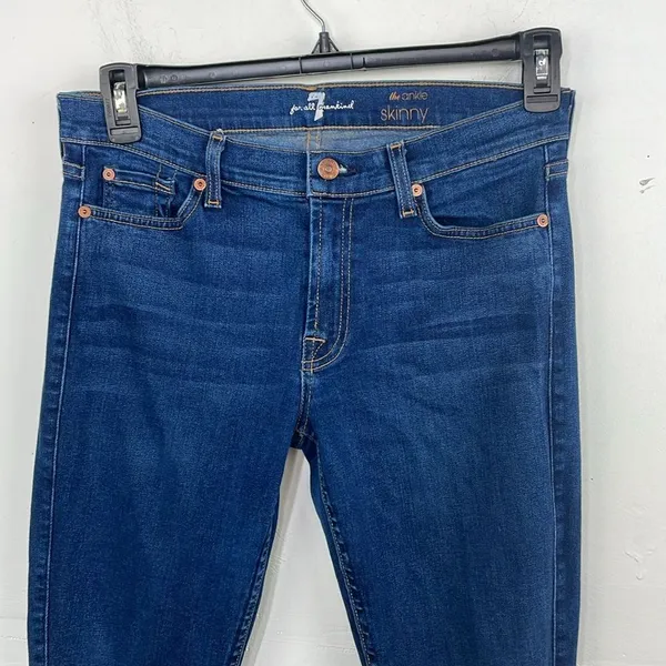 7 For All Mankind Blue The Ankle Skinny Jeans with Distressed Detail size 31 - Image 2