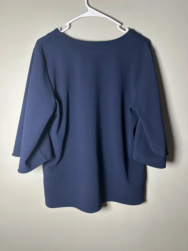 Ann Taylor Factory Navy Blue V-Neck Tunic Top Size L 3/4 Sleeve - Image 2