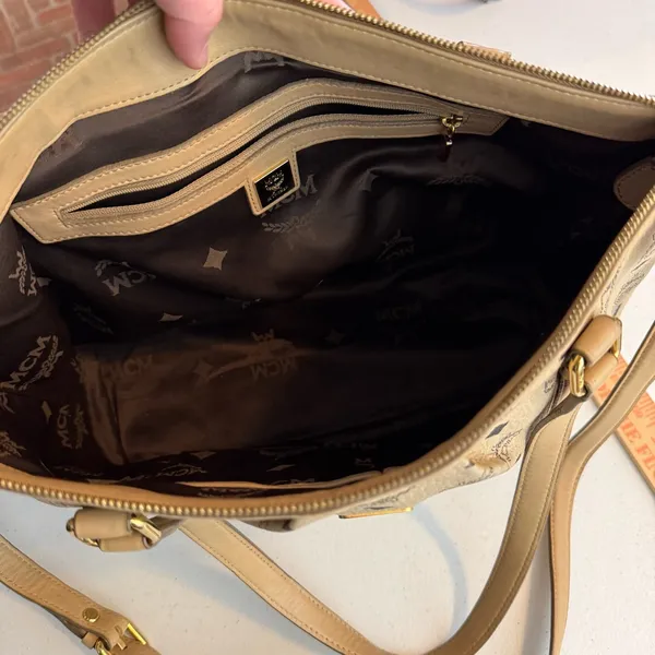 MCM Visetos 2 Way Monogram Bag with Crossbody Strap tan cream neutral‎ designer - Image 10