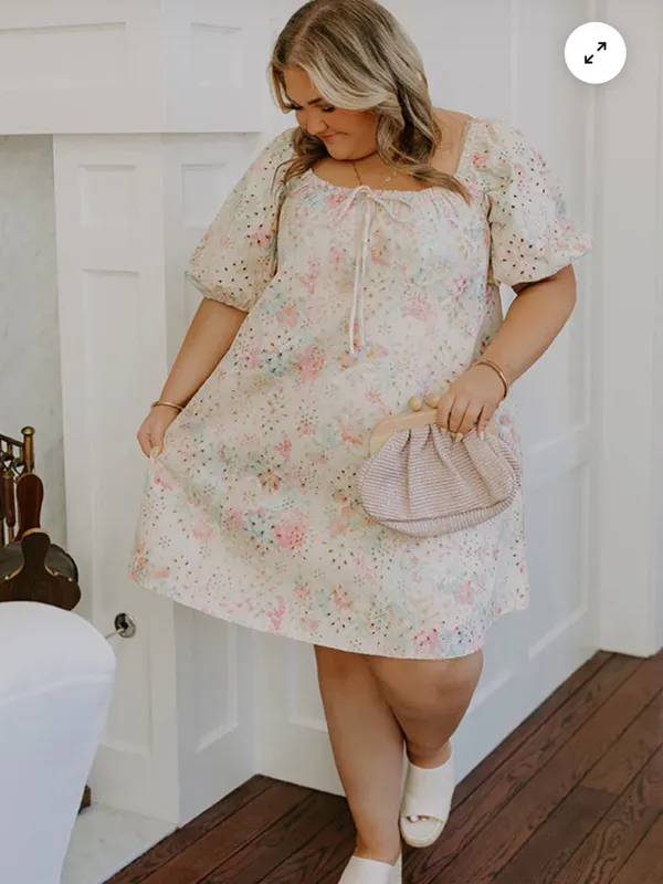 Impressions‎ Floral Print Eyelet Babydoll Dress - Image 8