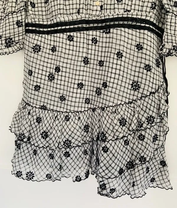 LoveShackFancy Lorelei Charcoal Floral Gingham Plaid Mini Dress Size Large - Image 8