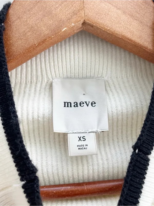 Anthropologie Maeve Modern Ivory Black Bell Sleeve Ribbed Flute Sweater - Image 7