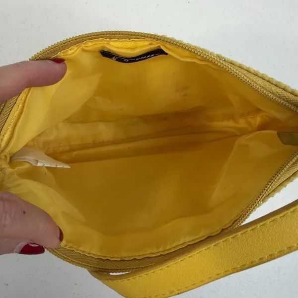 Art Class Y2K‎ Style Mini Bag Wristlet Yellow Corduroy Purse Embroidered Flowers Cottage - Image 8