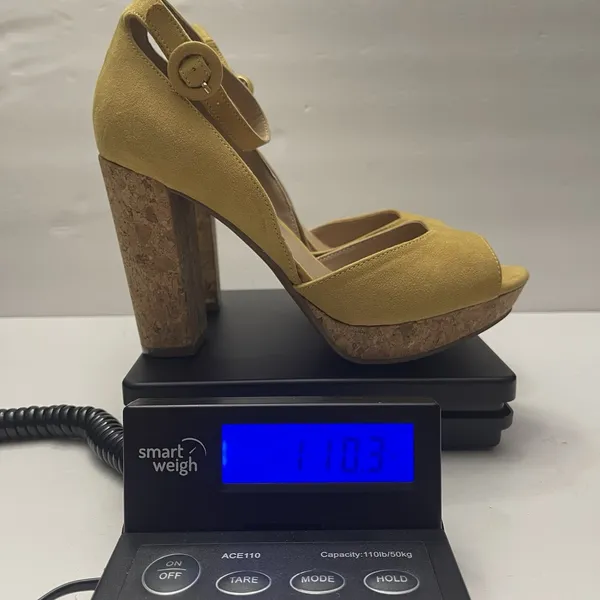 Sun +‎ Stone Reeta Sandals Yellow Suede Cork Platform Block Heel Womens 8.5W - Image 11