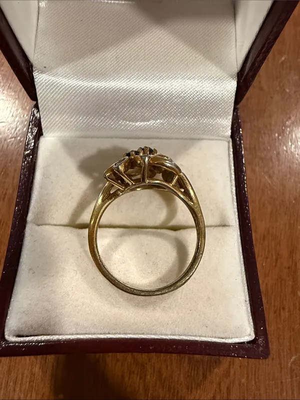 Vintage 14 KT GE ESPO Floral Blue Sapphire Accent Ring with CZ Size 6 - Image 6