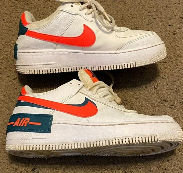 Nike Air Force 1 Shadow Basketball Shoes Womens 7.5 White Solar Red DB3902-100 - Image 2