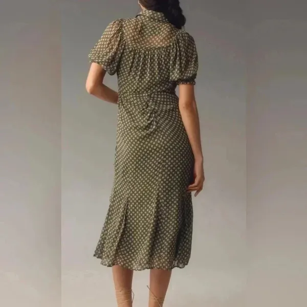 Anthropologie Puff Sleeve Twee‎ Mesh Midi Floral Feminine Dress Cottagecore Boho - Image 2