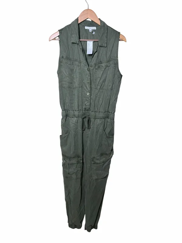 New Young Fabulous & Broke Olive Green Cargo Utility Jumpsuit Tencel Size Medium - Image 2