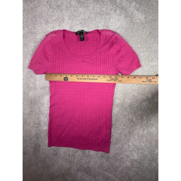 womens lauren ralph lauren short sleeve cable knit sweater Xs Shoulder Fade Spot - Image 6