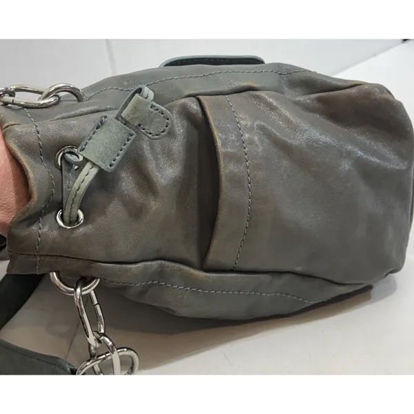 VTG Michael‎ Kors Y2K Distressed Boho Gorpcore Purse Chunky Silver Leather Bag - Image 11