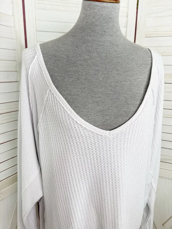 Free People Santa Clara Thermal Oversized Slouchy Top‎ Medium Blue White - Image 5