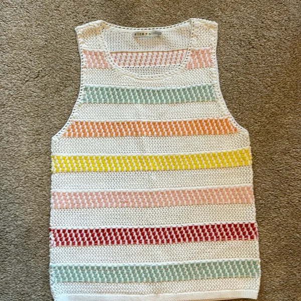 Alice and Olivia Womens Striped Crochet Knit Scoop Neck Tank Top - Image 2
