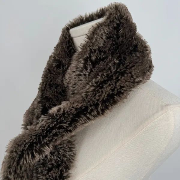 Restoration Hardware scarf faux fur pull through stole neck wrap chocolate brown - Image 3