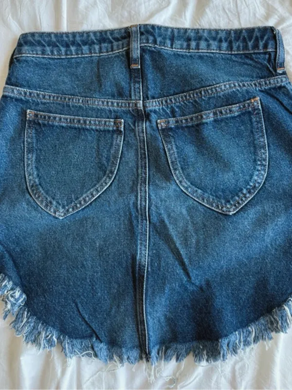 Free People We The Free Blue Denim Frayed Hem Women's Shorts - Image 4