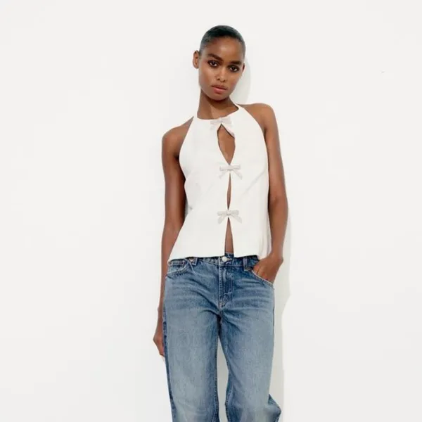 Zara JEWEL BOW‎ HALTER TOP Size XXL - Image 3