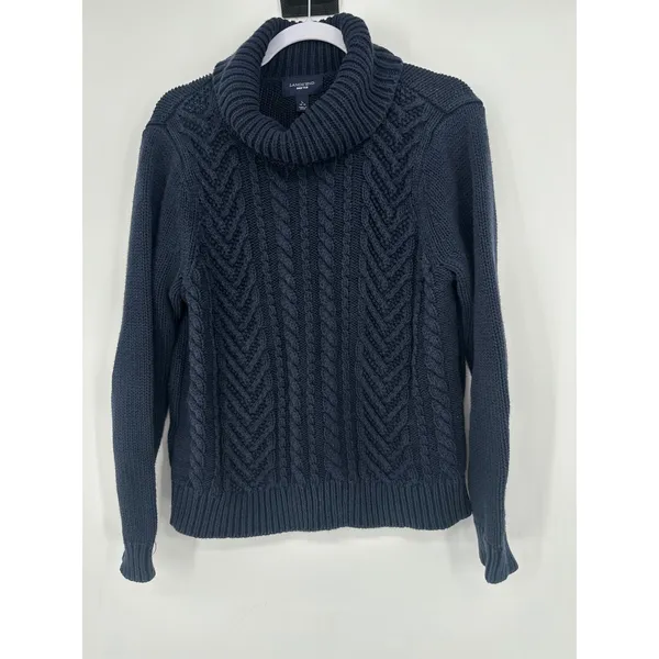 Lands‎ End Drifter Blue Cableknit Turtleneck Sweater Womens Large Fisherman - Image 2
