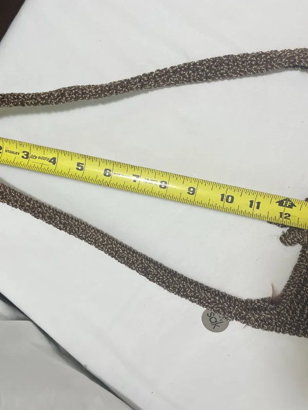 The Sak Brown Crochet Knit Drawstring Shoulder Bag Boho Slouch Hobo Purse - Image 9